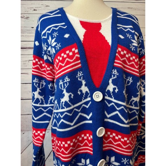 Jolly Sweaters Cardigan size Medium Ugly Christmas Sweater Knit Nordic Mens - Picture 2 of 8